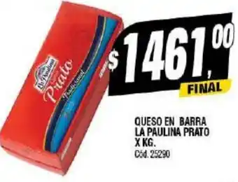 Supermercados Yaguar Queso en Barra La Paulina Prato oferta