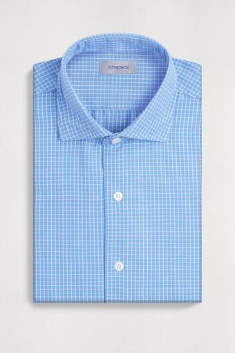 Macowens Camisa de vestir a cuadros celeste oferta