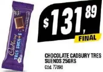 Supermercados Yaguar Chocolate Cadbury Tres Suenos 25g oferta