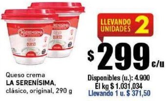 Cooperativa Obrera Queso Crema La Serenísima Clásico Original 290g oferta