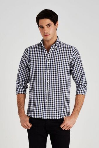 Macowens Camisa estampada azul marino oferta