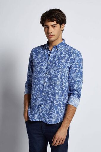 Macowens Camisa estampada azul oferta