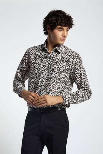 Macowens Camisa de vestir estampada negra oferta