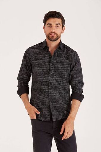 Macowens Camisa de vestir estampada negra oferta