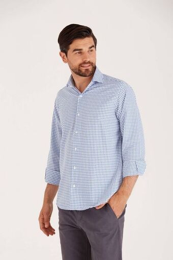 Macowens Camisa de vestir a cuadros azul francia oferta