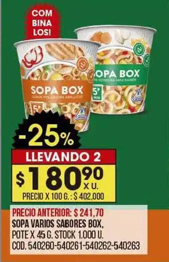 Coto Sopa varios sabores box oferta