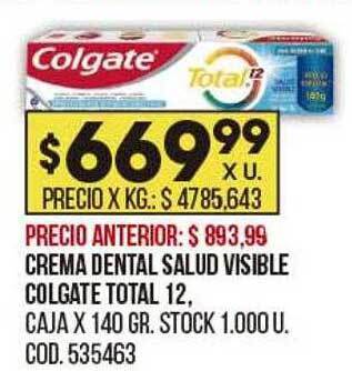 Coto Crema dental salud visible colgate total 12 oferta