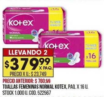 Coto Toallas femeninas normal kotex oferta