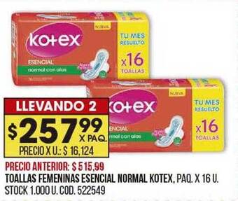 Coto Toallas femeninas esencial normal kotex oferta