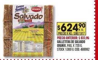 Coto Galletitas de salvado granix oferta