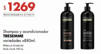 Disco Shampoo y Acondicionador Tresemmé variedades x 880ml oferta