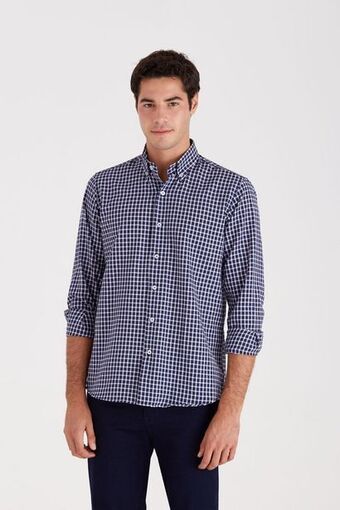 Macowens Camisa a cuadros azul marino oferta
