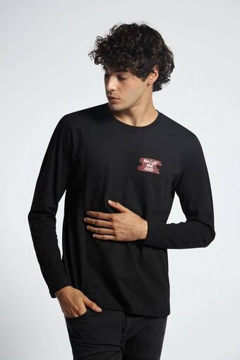 Macowens Remera de jersey estampada negra oferta