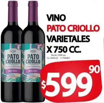 Supermercados Caracol Vino Pato Criollo varietales x 750cc oferta