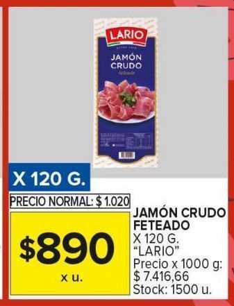 Carrefour Maxi Jamón crudo feteado lario 120g oferta