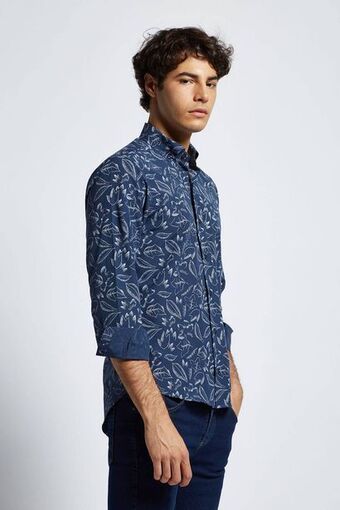 Macowens Camisa estampada azul marino oferta