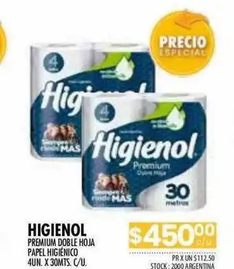 Pigmento Higienol premium doble hoja papel higiénico oferta