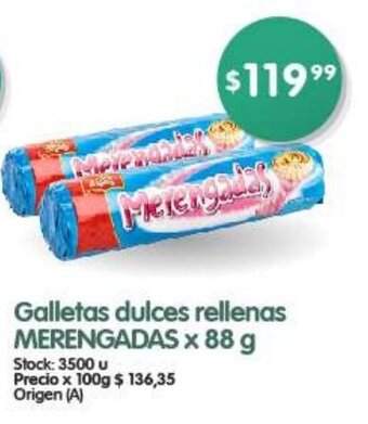 Supermercados Buenos Días Galletas Dulces Rellenas MERENGADAS x 88g oferta