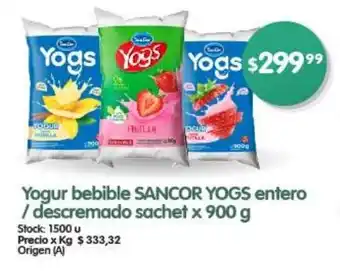 Supermercados Buenos Días Yogur Bebible YOGS Entero / Descremado Sachet x 900g oferta