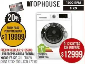 Coto Top House Lavarropas Carga Frontal 8kg oferta