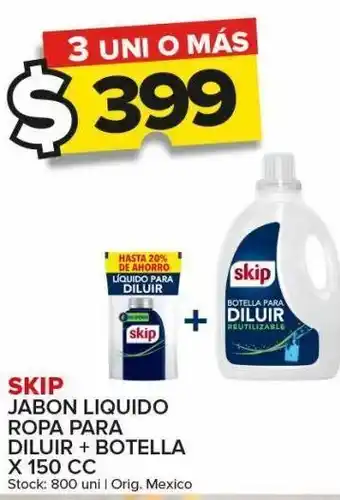 Carrefour Maxi Jabón líquido skip ropa para diluir + botella x 150cc oferta