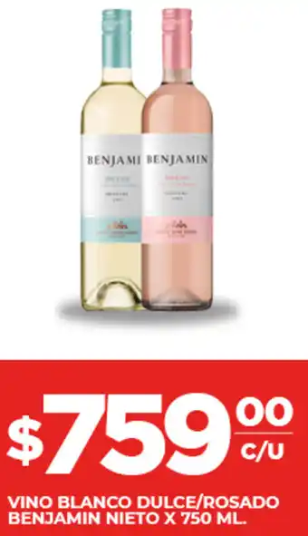 Supermercados DIA VINO BLANCO DULCE/ROSADO BENJAMIN NIETO X 750 ML. oferta
