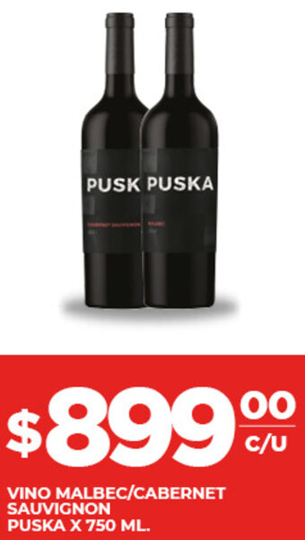 Supermercados DIA VINO MALBEC/CABERNET SAUVIGNON PUSKA X 750 ML. oferta