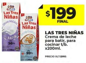 Supermayorista Vital LAS TRES NIÑAS Crema de leche para batir, para cocinar t/b. x200ml. oferta