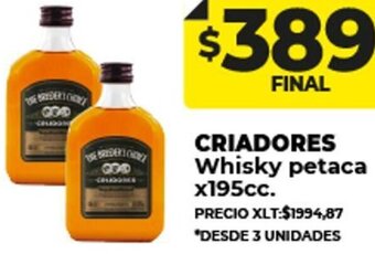 Supermayorista Vital CRIADORES Whisky petaca x195cc. oferta