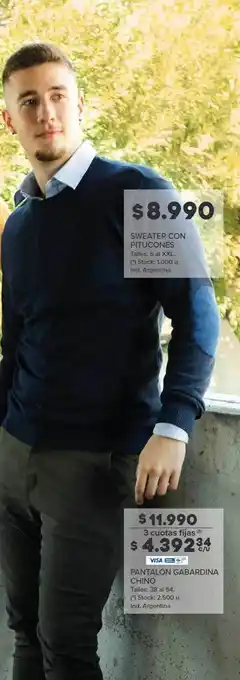 Carrefour Sweater con pitucones pantalón gabardina chino oferta