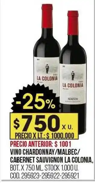 Coto Vino chardonnay malbec cabernet sauvignon la colonia oferta