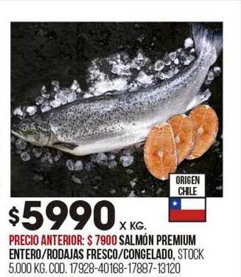 Coto Salmón premium entero rodajas fresco congelado oferta