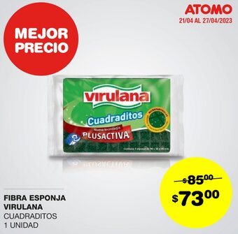 Atomo Conviene FIBRA ESPONJA VIRULANA CUADRADITOS 1 UNIDAD oferta