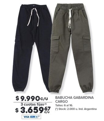 Carrefour BABUCHA GABARDINA CARGO Talles: 6 al 16. oferta