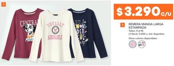 Carrefour REMERA MANGA LARGA ESTAMPADA Talles: 4 al 16. oferta