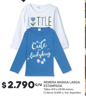 Carrefour REMERA MANGA LARGA Talles: 6/9 a 24/36 meses. oferta