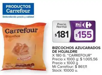 Carrefour BIZCOCHOS AZUCARADOS DE HOJALDRE X 180 G. "CARREFOUR" oferta