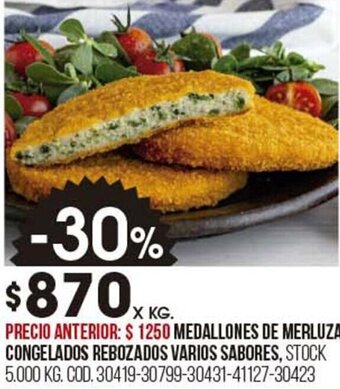 Coto MEDALLONES DE MERLUZA CONGELADOS REBOZADOS VARIOS SABORES oferta