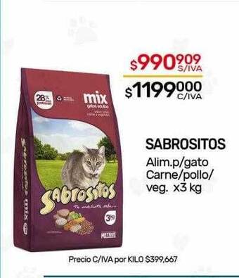 Nini Mayorista Sabrositos alim p gato carne pollo veg oferta
