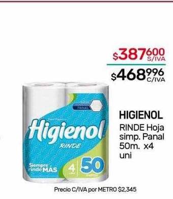 Nini Mayorista Higienol rinde hoja simp panal oferta