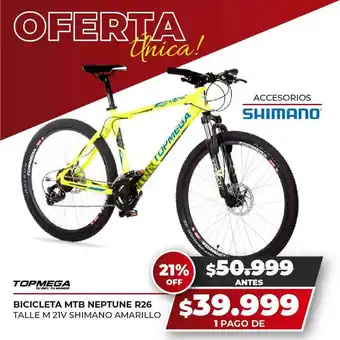 Topmega Bicicleta MTB Neptune R26 Talle M 21V Shimano Amarillo