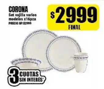 Supermayorista Vital Corona Set vajilla varios dodelos x16pza oferta