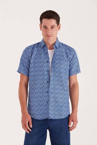 Macowens Camisa estampada azul marino oferta