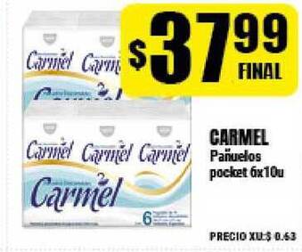 Supermayorista Vital Carmel Pañuelos pocket 6 x 10u oferta