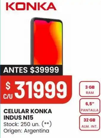 Changomas CELULAR KONKA INDUS N15 oferta