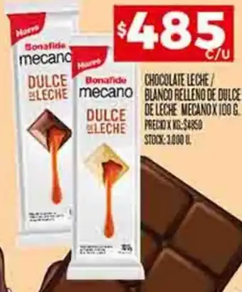 Supermercados DIA CHOCOLATE LECHE/ LECHE BLANCO RELLENO DE DULCE DE LECHE MECANOX 100 G oferta