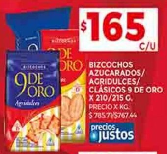Supermercados DIA BIZCOCHOS AZUCARADOS/ AGRIDULCES/ CLÁSICOS 9 DE ORO X 210/215 G. oferta
