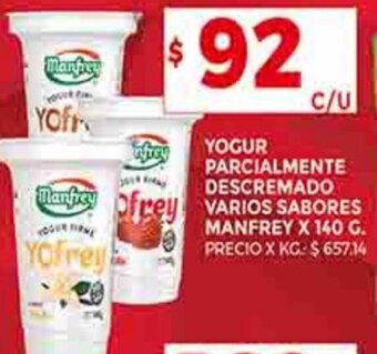 Supermercados DIA YOGUR PARCIALMENTE DESCREMADO MANFREY X 140 G. oferta