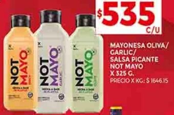 Supermercados DIA MAYONESA OLIVA/ GARLIC/ SALSA PICANTE NOT MAYO X 325 G.. oferta