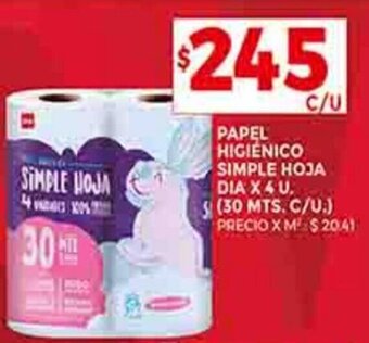 Supermercados DIA PAPEL HIGIENICO SIMPLE HOJA DIA X 4 U. oferta